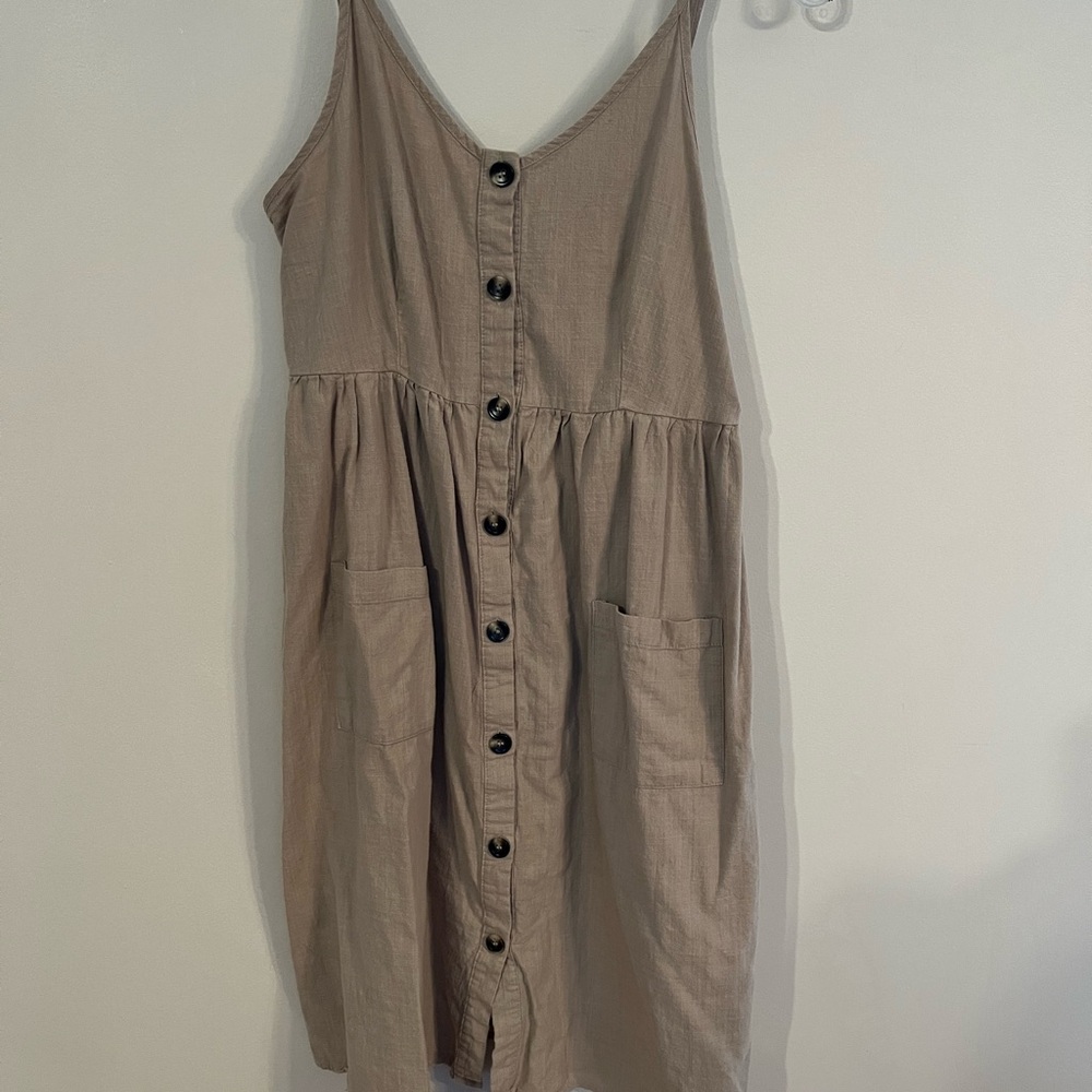 Casual Tan Button-Down Dress